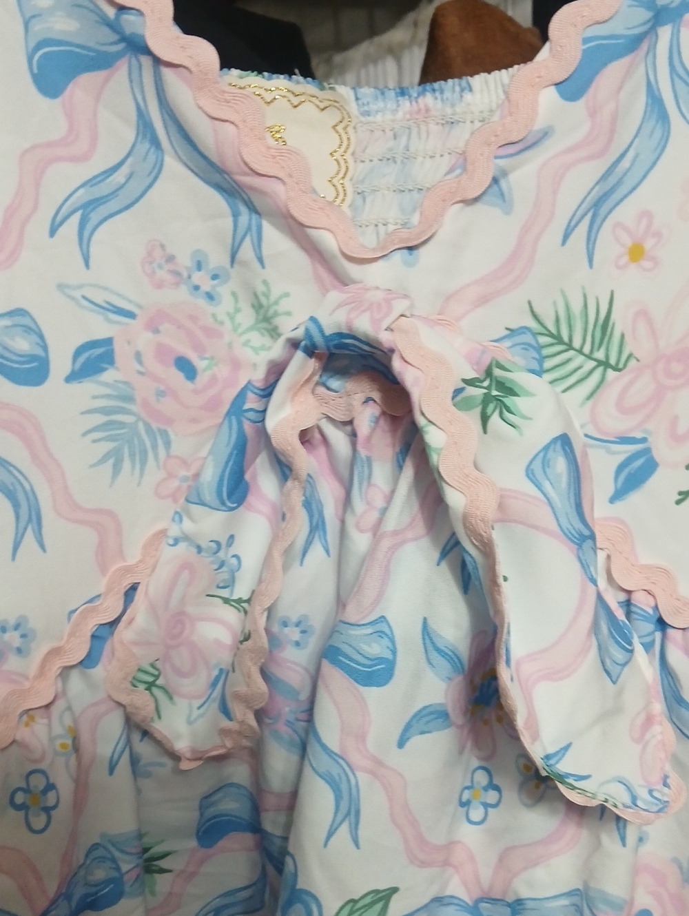 Simply Southern Pink and Blue Bow-Print Mini Dress - Picture 2 of 7